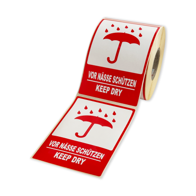 Self-adhesive labels 80x120 mm, VOR NÄSSE SCHÜTZEN / KEEP DRY, for shipments, 500 labels per roll Self-adhesive labels 80x120 mm, VOR NÄSSE SCHÜTZEN / KEEP DRY, for shipments, 500 labels per roll
