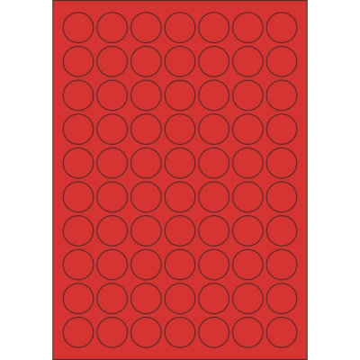 Selbstklebende Etiketten Kreis 25x25 mm Buntpapier, auf A4-Bogen, für Laser- und Tintenstrahldruck