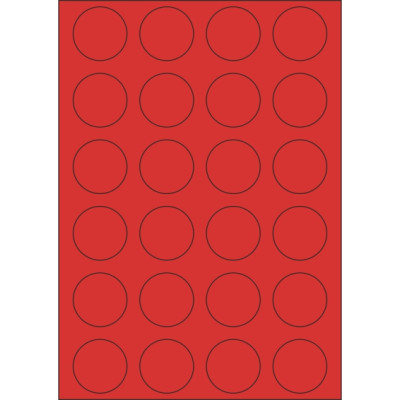 Colour paper self-adhesive labels circle 40x40 mm, on A4 sheet, for laser and inkjet printing