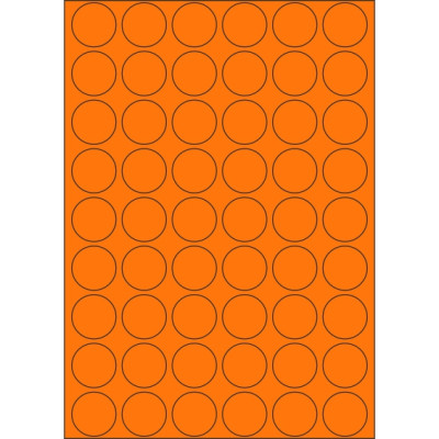 Signal colour paper self-adhesive labels circle 30x30 mm, on A4 sheet, for laser printing