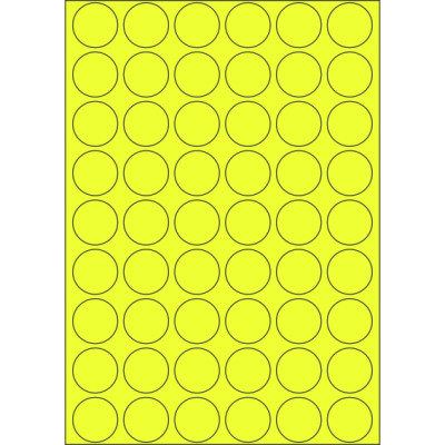 Signal colour paper self-adhesive labels circle 30x30 mm, on A4 sheet, for laser printing