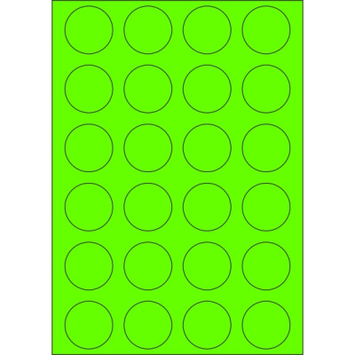 Selbstklebende Etiketten Kreis 40x40 mm, Papier in Signalfarben, auf A4-Bogen, für Laserdruck