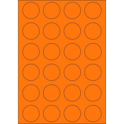 Selbstklebende Etiketten Kreis 40x40 mm, Papier in Signalfarben, auf A4-Bogen, für Laserdruck