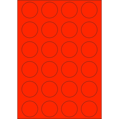 Signal colour paper self-adhesive labels circle 40x40 mm, on A4 sheet, for laser printing