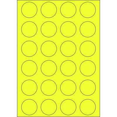 Selbstklebende Etiketten Kreis 40x40 mm, Papier in Signalfarben, auf A4-Bogen, für Laserdruck