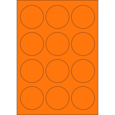 Selbstklebende Etiketten Kreis 60x60 mm, Papier in Signalfarben, auf A4-Bogen, für Laserdruck