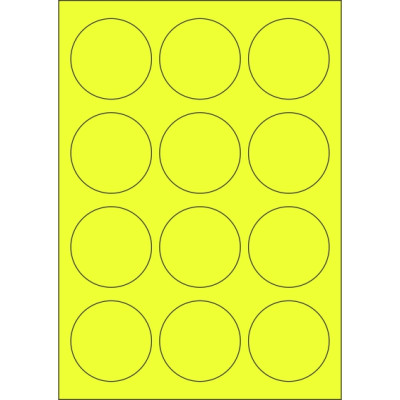 Selbstklebende Etiketten Kreis 60x60 mm, Papier in Signalfarben, auf A4-Bogen, für Laserdruck