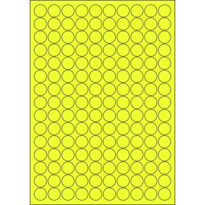 Signal colour paper self-adhesive labels circle 18x18 mm, on A4 sheet, for laser printing