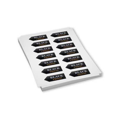 Self-adhesive labels on A4 sheet with colour printing, label size on request, material of your choice, pack of 100 sheets