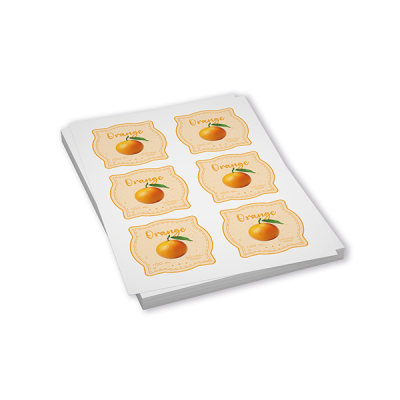 Self-adhesive labels on A4 sheet with colour printing, label size on request, material of your choice, pack of 100 sheets